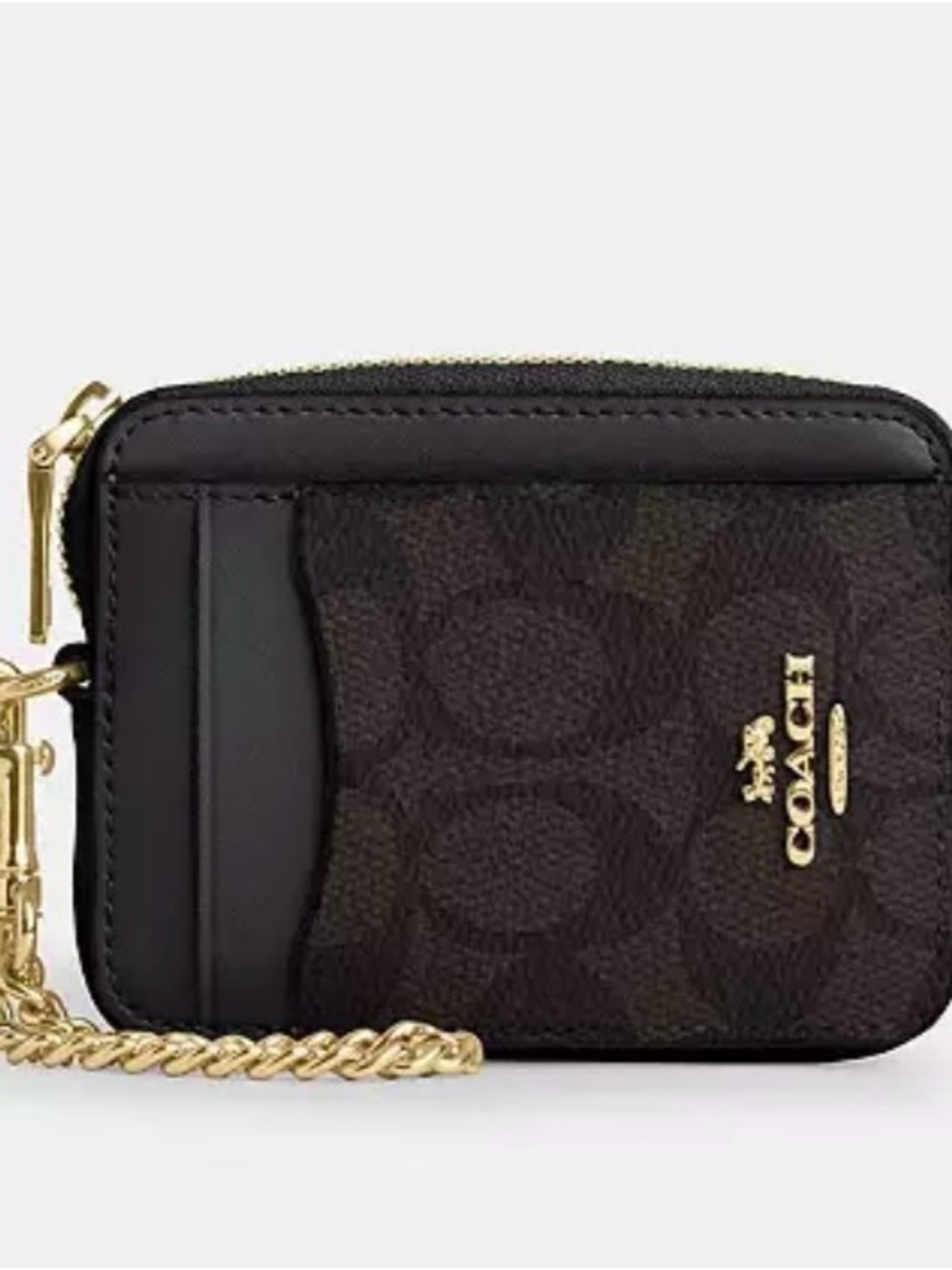 NWT Coach Zip Card Case in Signature Canvas Walnut Black CW883